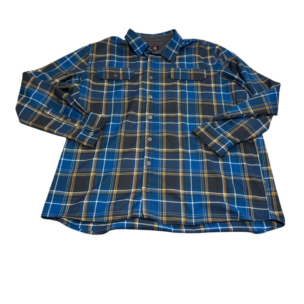 Men's Blue Plaid Swiss Tech Long Sleeve Shirt 2XL